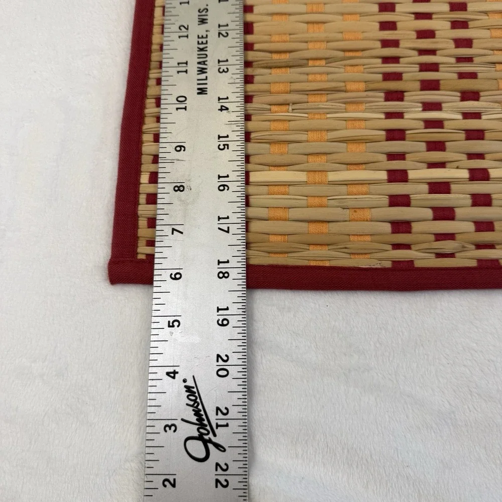 Vintage Woven Placemats Set of 8 Red Orange Natural Fiber Rustic Table Mats